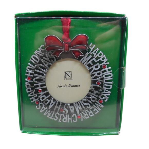 Happy Holidays/Merry Christmas Wreath Picture Frame Ornament NIB Nicole Silver - Picture 1 of 4